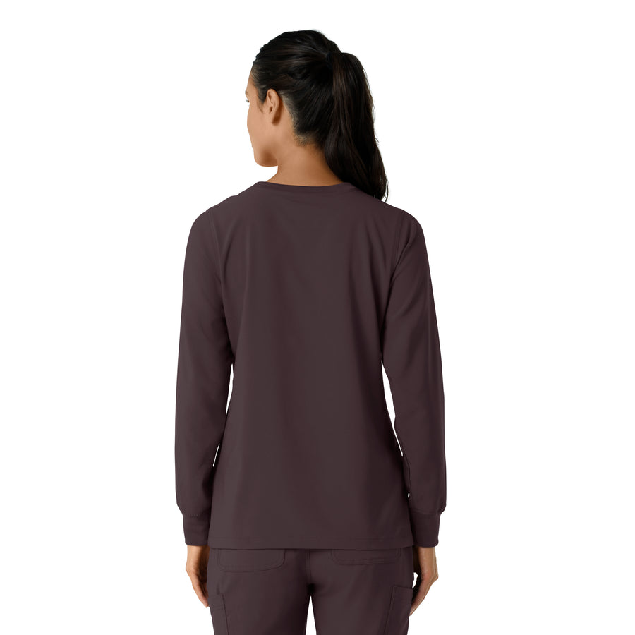 Force Cross-Flex Women's Crew Neck Long Sleeve Scrub Top Dark Sepia back view