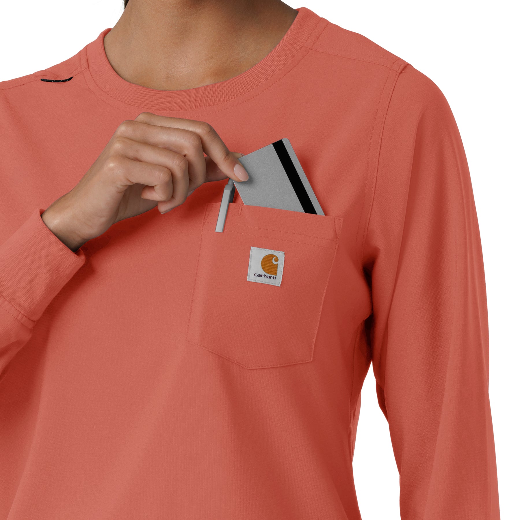 Force Cross-Flex Women's Crew Neck Long Sleeve Scrub Top Dusty Cedar side detail 2