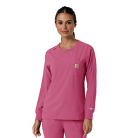 Force Cross-Flex Women's Crew Neck Long Sleeve Scrub Top Electric Fuschia