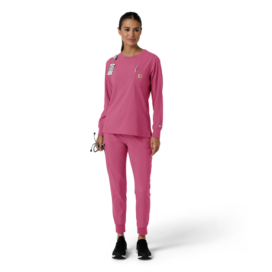 Force Cross-Flex Women's Crew Neck Long Sleeve Scrub Top Electric Fuschia full scrub set