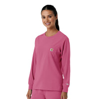 Force Cross-Flex Women's Crew Neck Long Sleeve Scrub Top Electric Fuschia side view