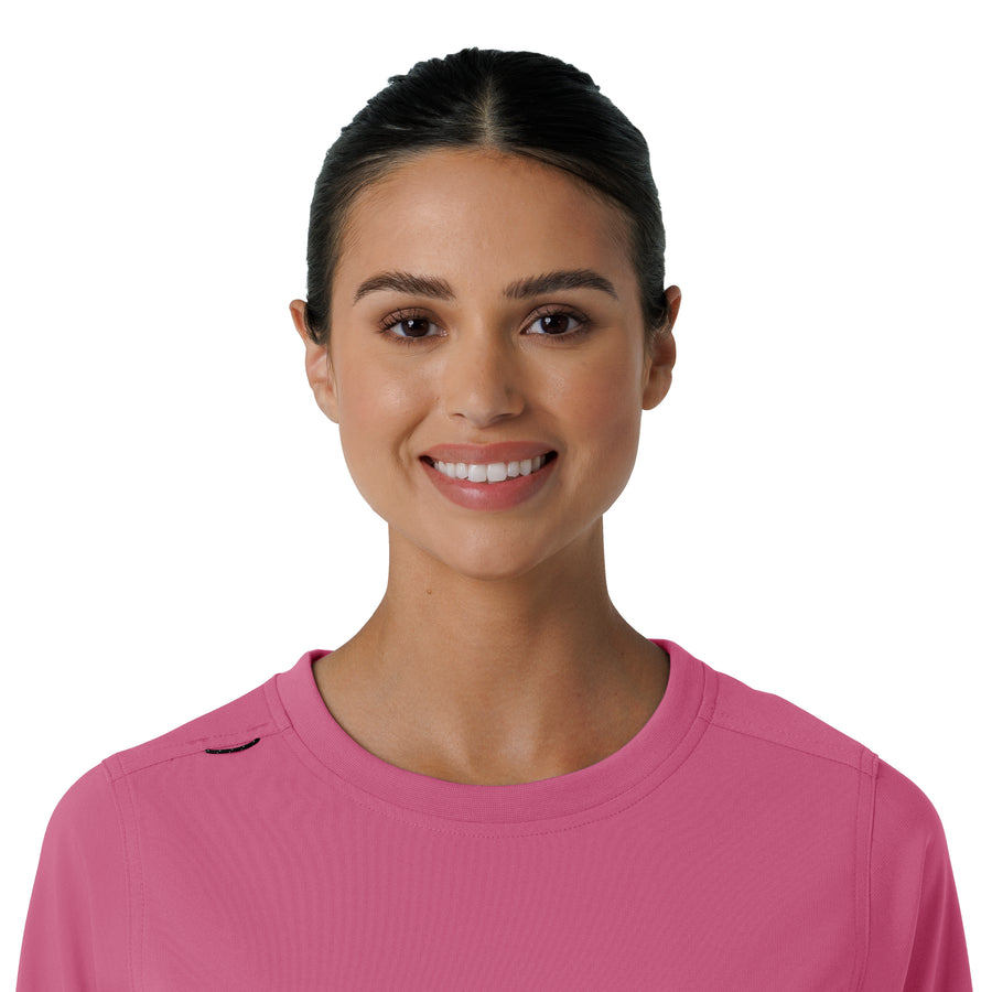Force Cross-Flex Women's Crew Neck Long Sleeve Scrub Top Electric Fuschia front detail