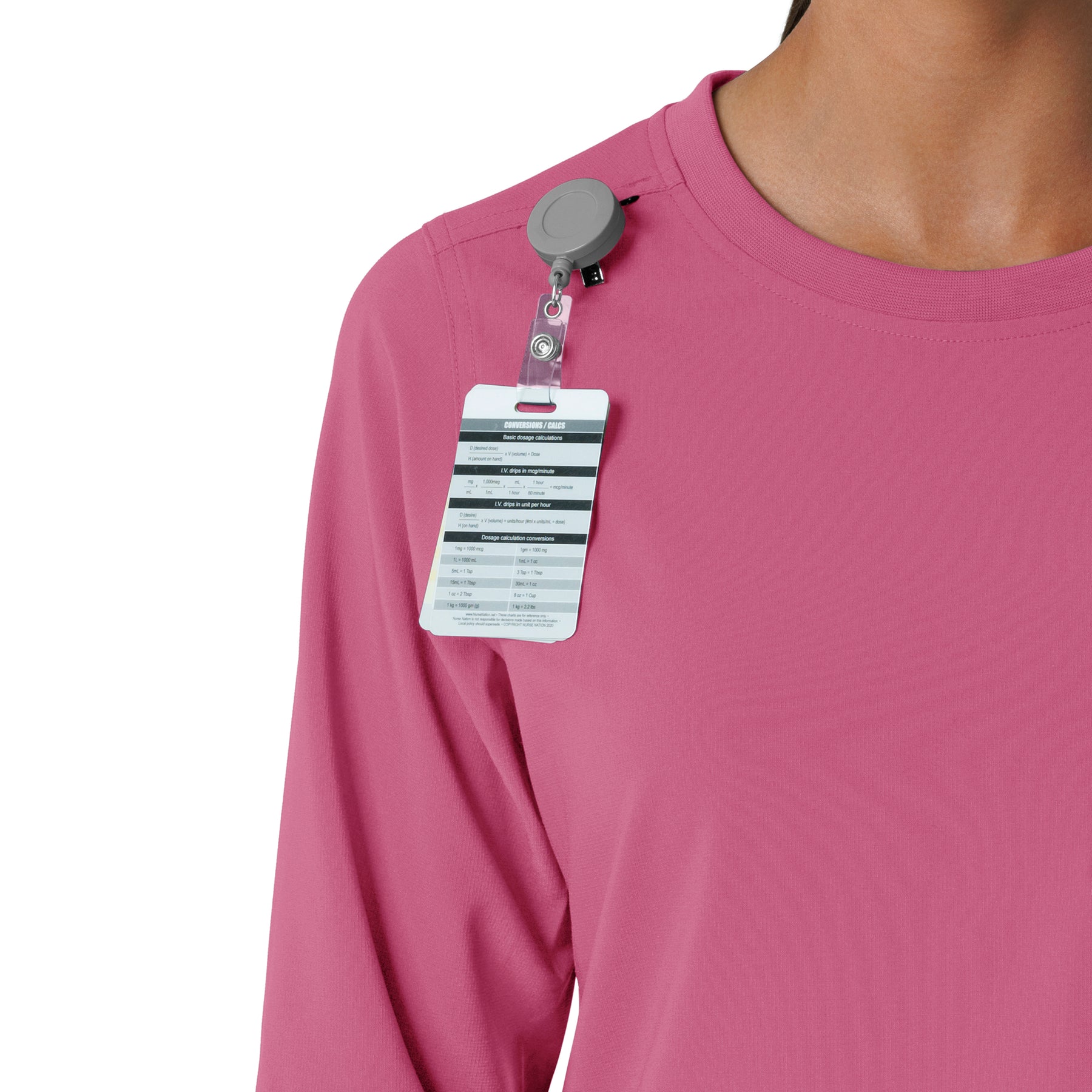 Force Cross-Flex Women's Crew Neck Long Sleeve Scrub Top Electric Fuschia side detail 1