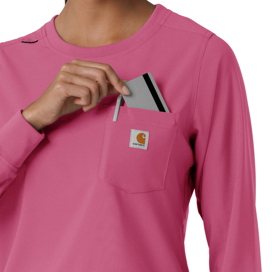Force Cross-Flex Women's Crew Neck Long Sleeve Scrub Top Electric Fuschia side detail 2