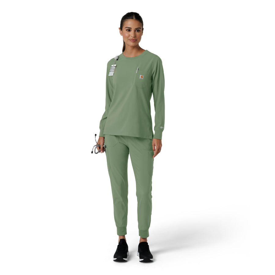 Force Cross-Flex Women's Crew Neck Long Sleeve Scrub Top Green Slate full scrub set