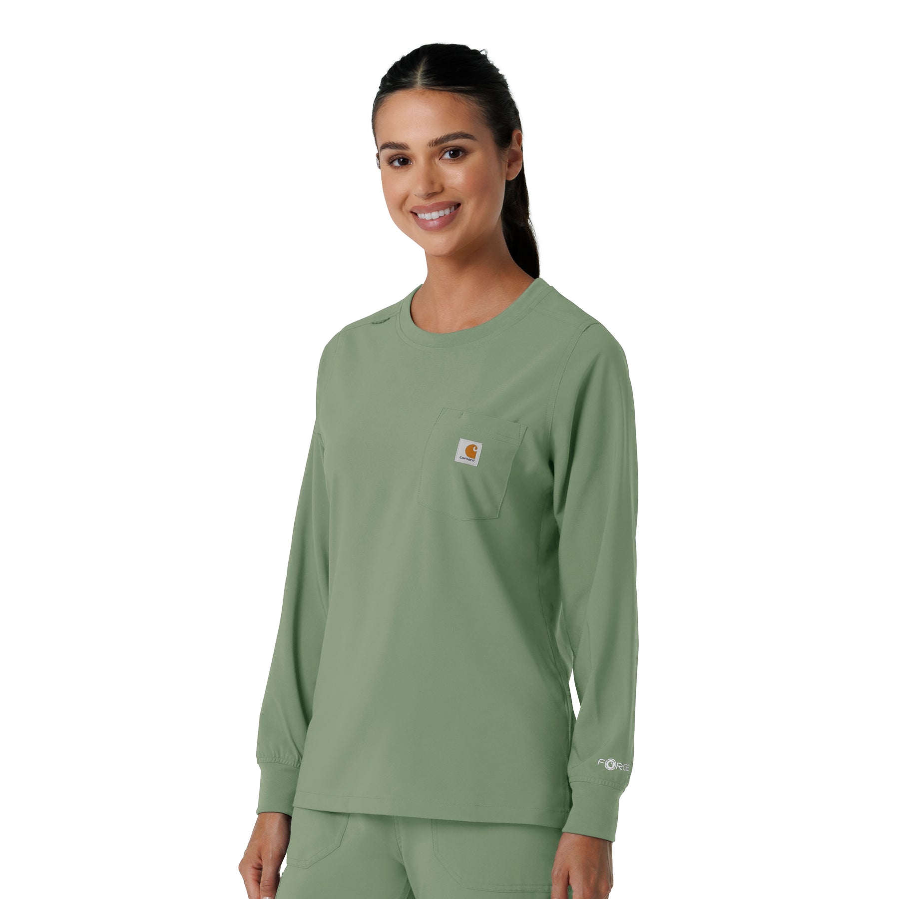 Force Cross-Flex Women's Crew Neck Long Sleeve Scrub Top Green Slate side view