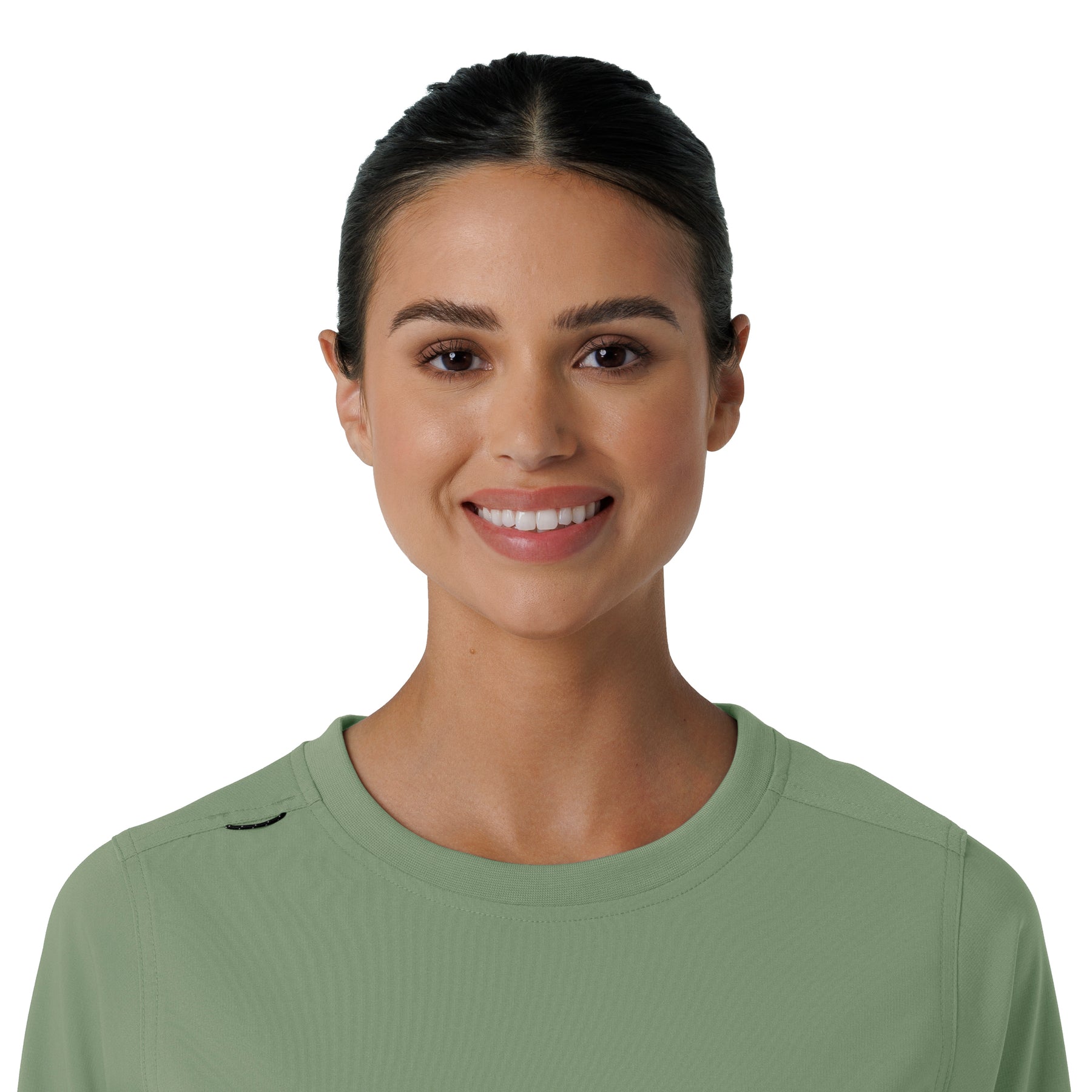 Force Cross-Flex Women's Crew Neck Long Sleeve Scrub Top Green Slate front detail