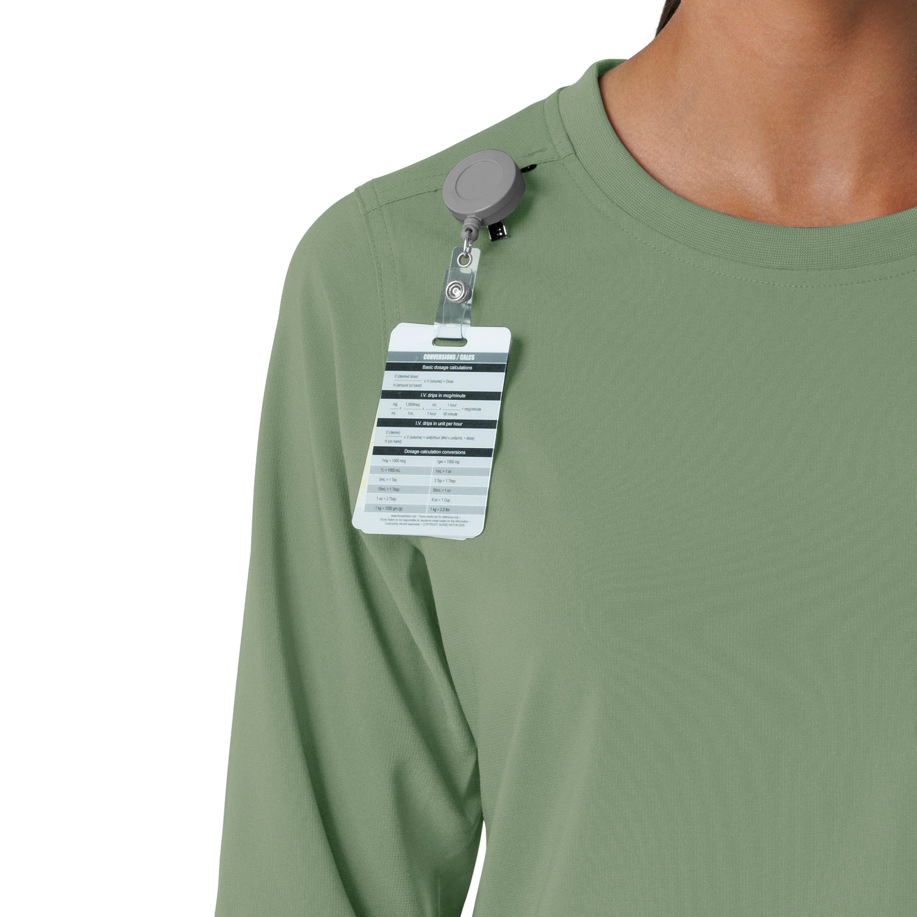 Force Cross-Flex Women's Crew Neck Long Sleeve Scrub Top Green Slate side detail 1