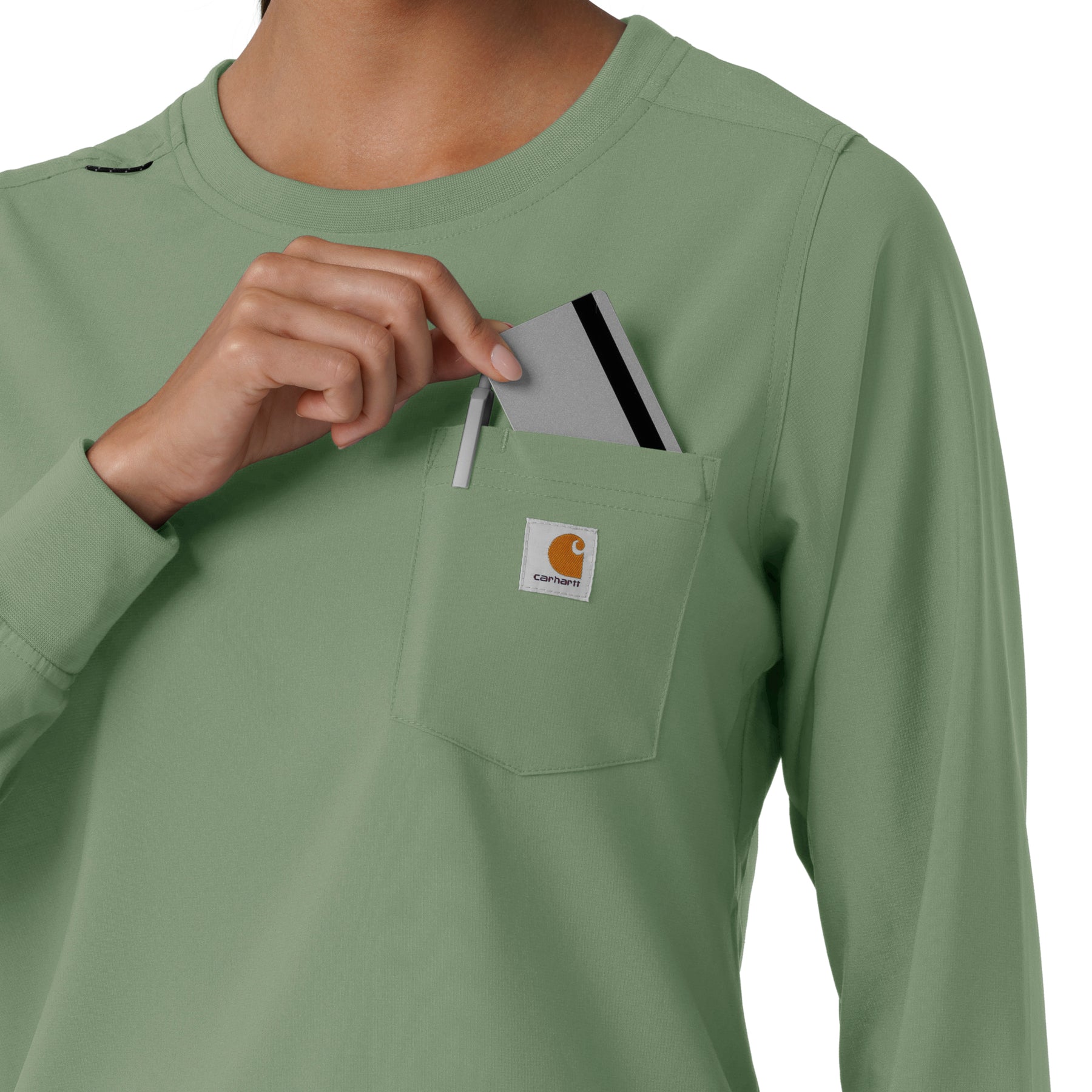 Force Cross-Flex Women's Crew Neck Long Sleeve Scrub Top Green Slate side detail 2