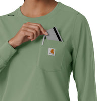 Force Cross-Flex Women's Crew Neck Long Sleeve Scrub Top Green Slate side detail 2