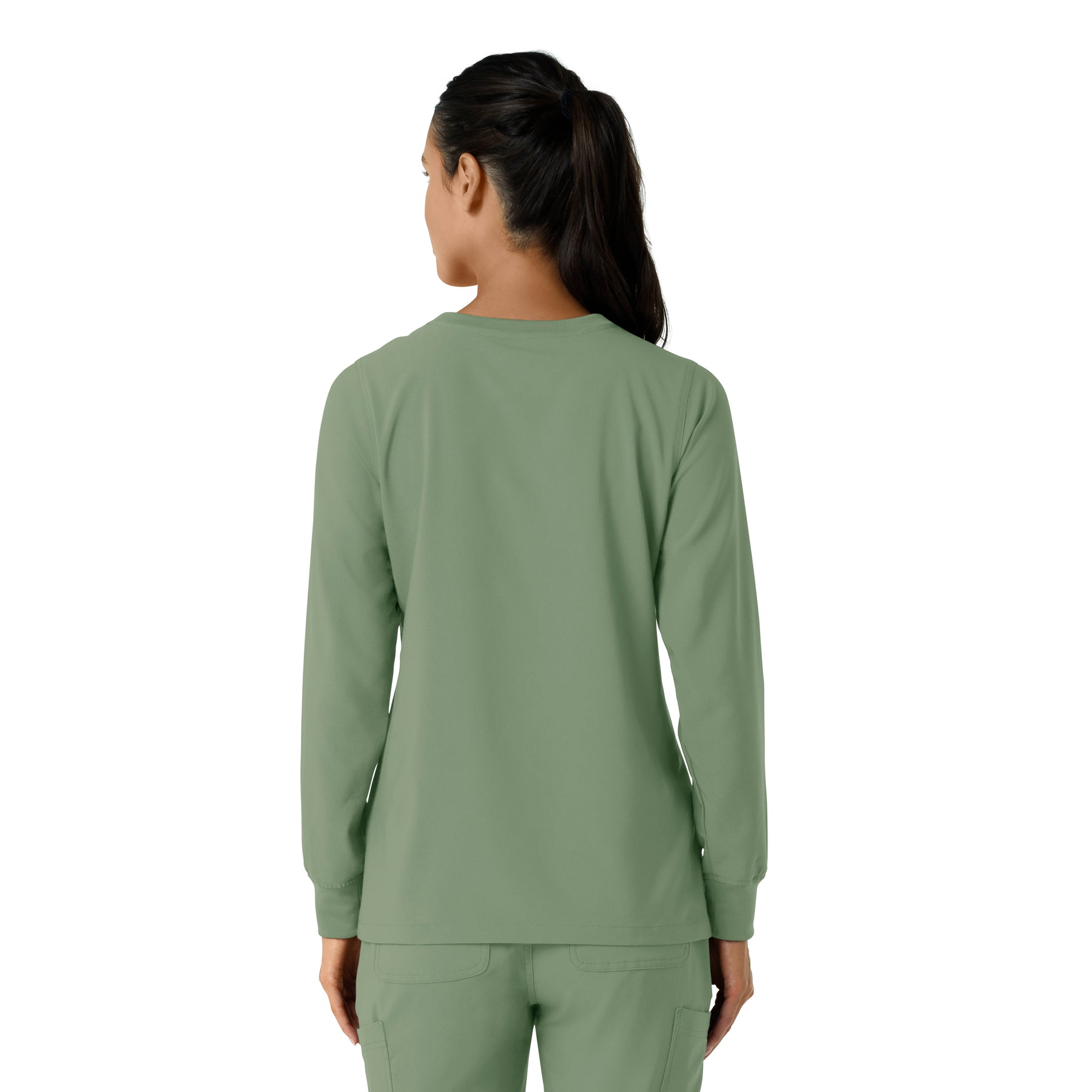 Force Cross-Flex Women's Crew Neck Long Sleeve Scrub Top Green Slate back view