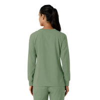 Force Cross-Flex Women's Crew Neck Long Sleeve Scrub Top Green Slate back view
