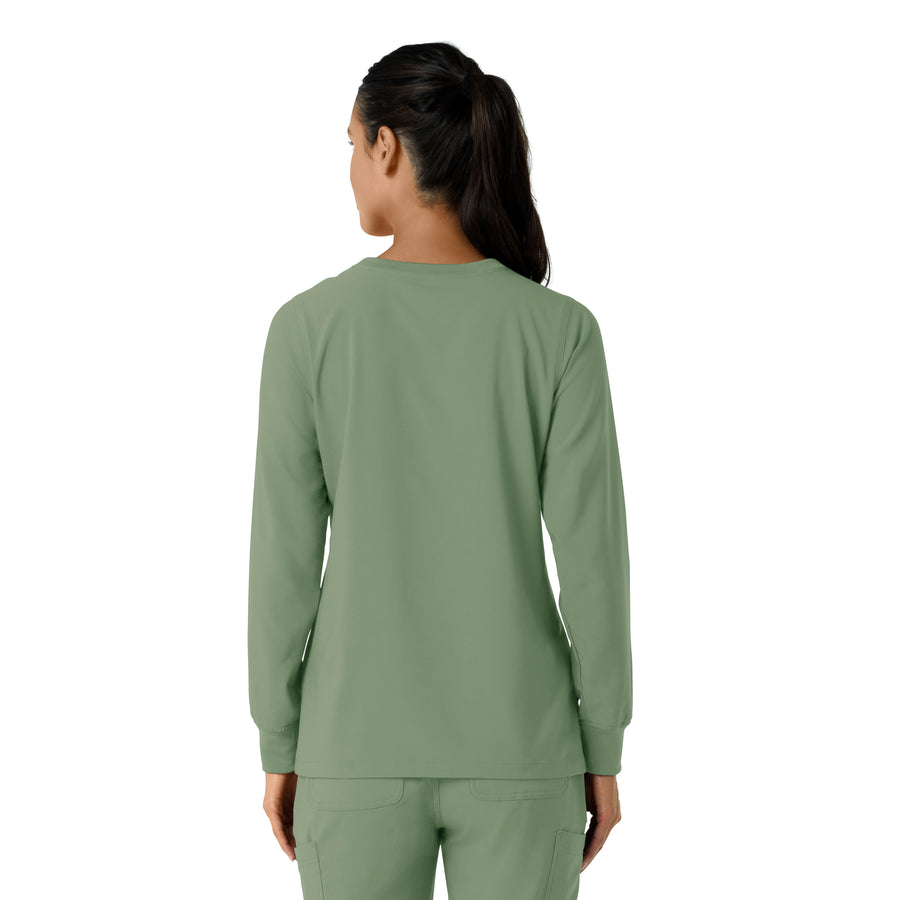 Force Cross-Flex Women's Crew Neck Long Sleeve Scrub Top Green Slate back view