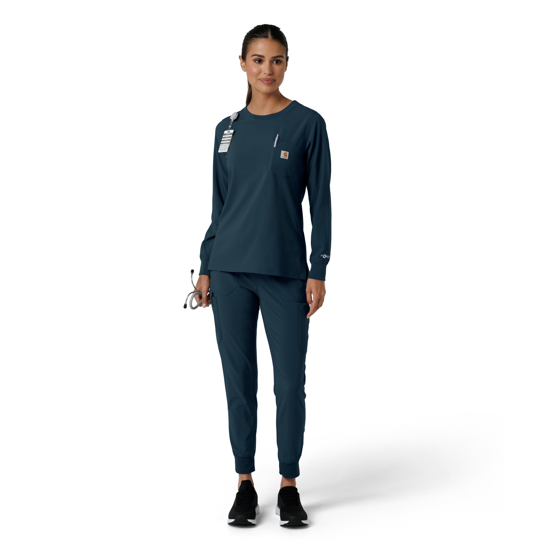 Force Cross-Flex Women's Crew Neck Long Sleeve Scrub Top Navy full scrub set