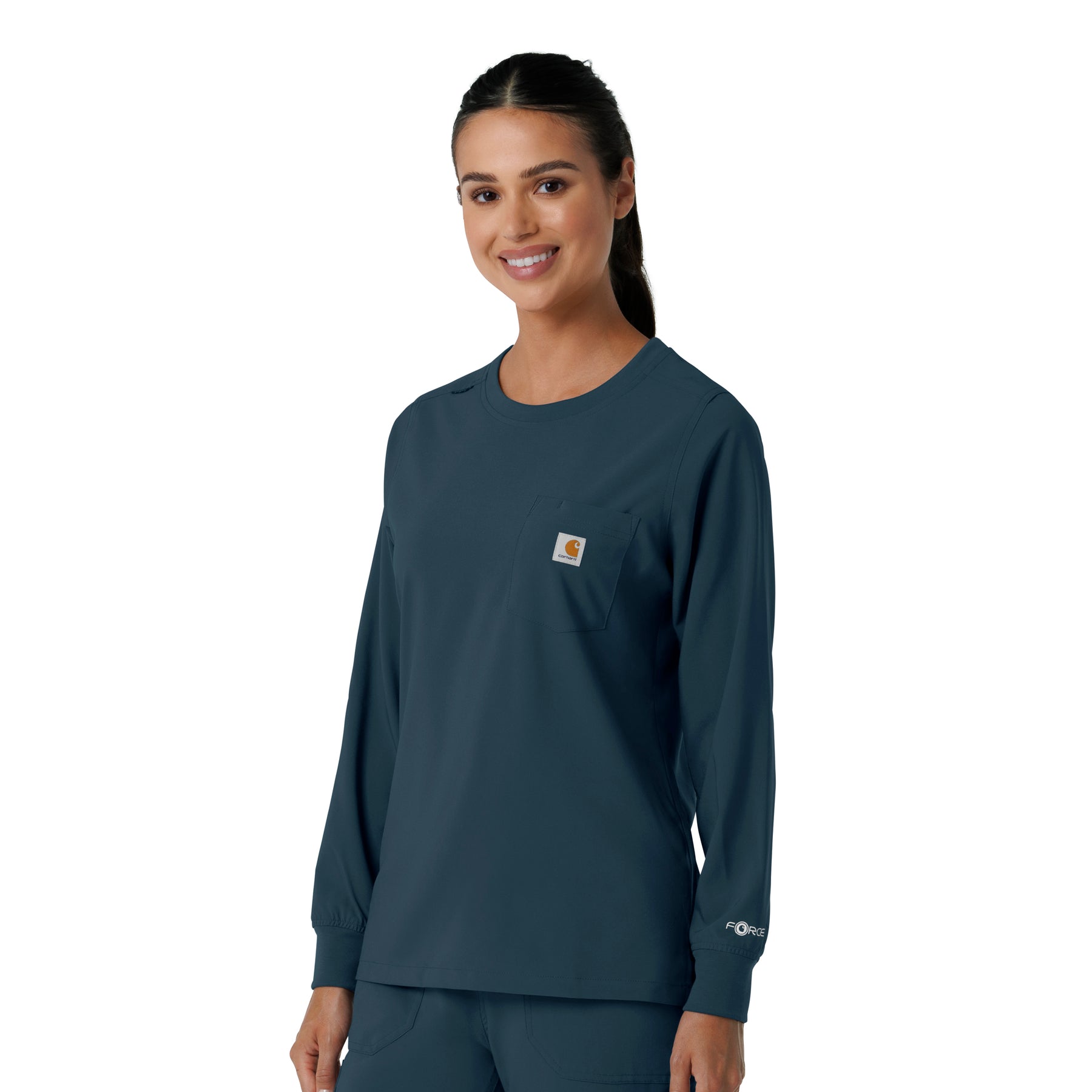 Force Cross-Flex Women's Crew Neck Long Sleeve Scrub Top Navy side view