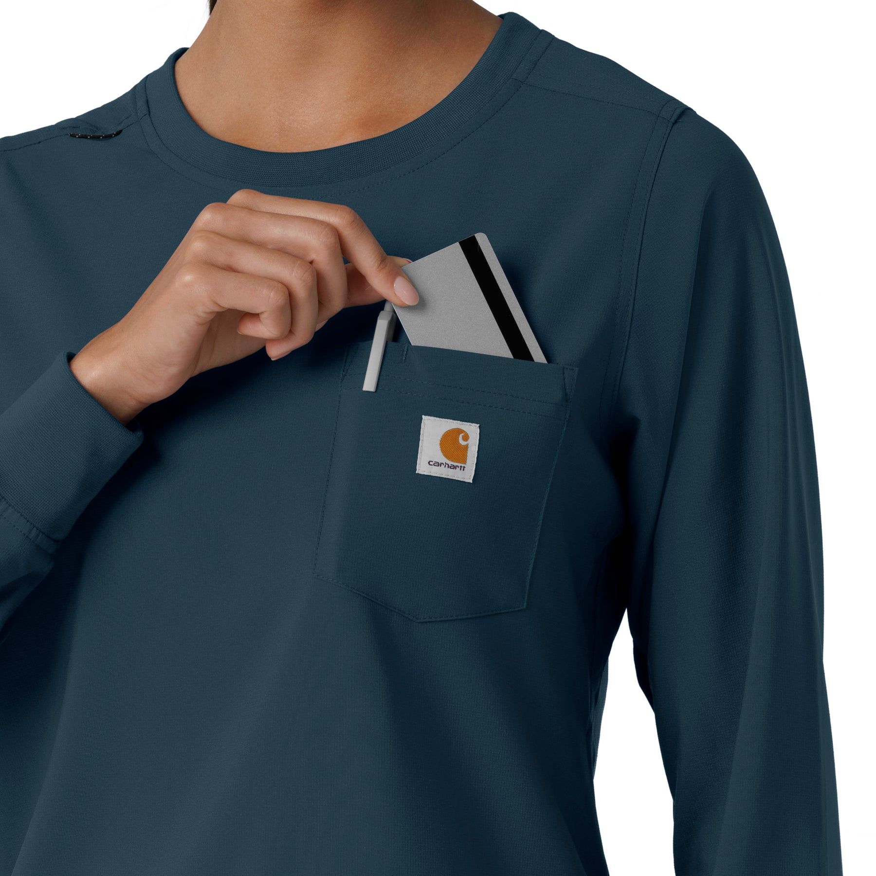 Force Cross-Flex Women's Crew Neck Long Sleeve Scrub Top Navy side detail 2