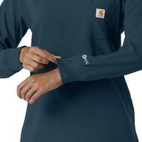Force Cross-Flex Women's Crew Neck Long Sleeve Scrub Top Navy hemline detail