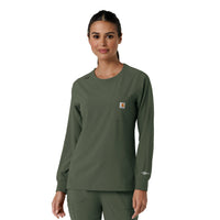 Force Cross-Flex Women's Crew Neck Long Sleeve Scrub Top Olive