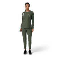 Force Cross-Flex Women's Crew Neck Long Sleeve Scrub Top Olive full scrub set