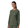 Force Cross-Flex Women's Crew Neck Long Sleeve Scrub Top Olive side view