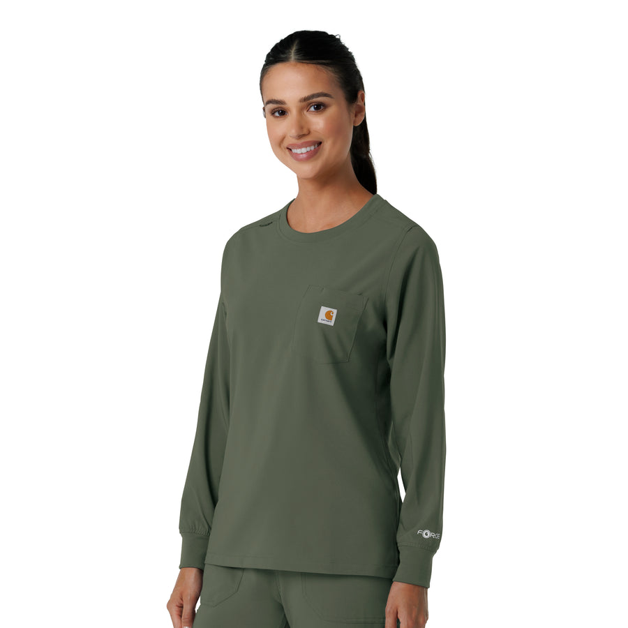 Force Cross-Flex Women's Crew Neck Long Sleeve Scrub Top Olive side view
