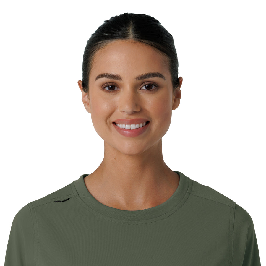 Force Cross-Flex Women's Crew Neck Long Sleeve Scrub Top Olive front detail
