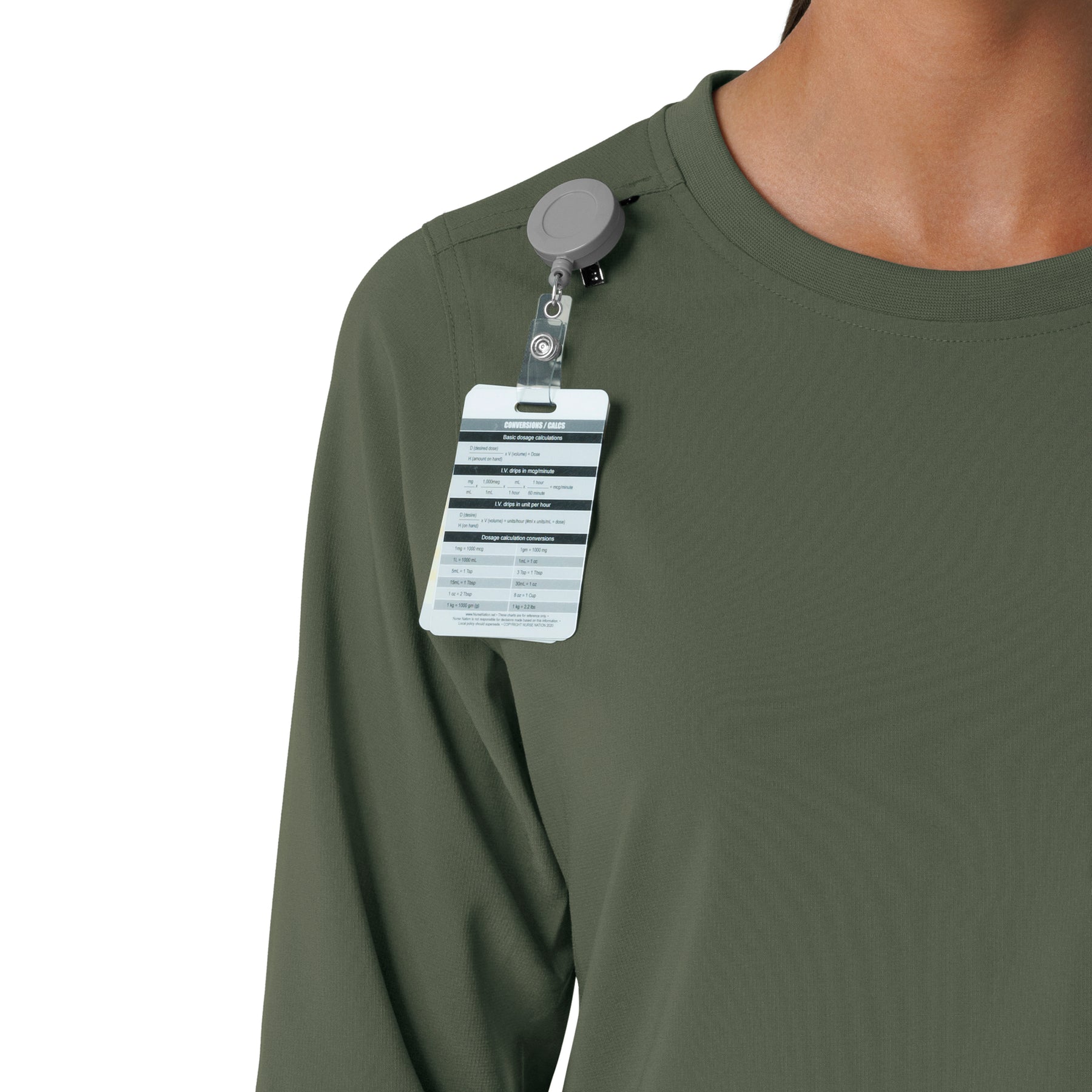 Force Cross-Flex Women's Crew Neck Long Sleeve Scrub Top Olive side detail 1