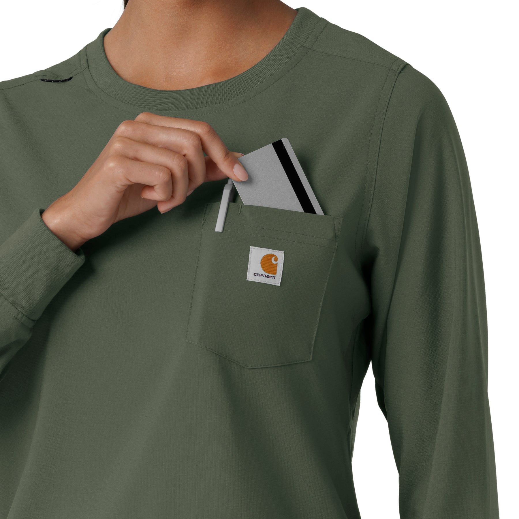 Force Cross-Flex Women's Crew Neck Long Sleeve Scrub Top Olive side detail 2