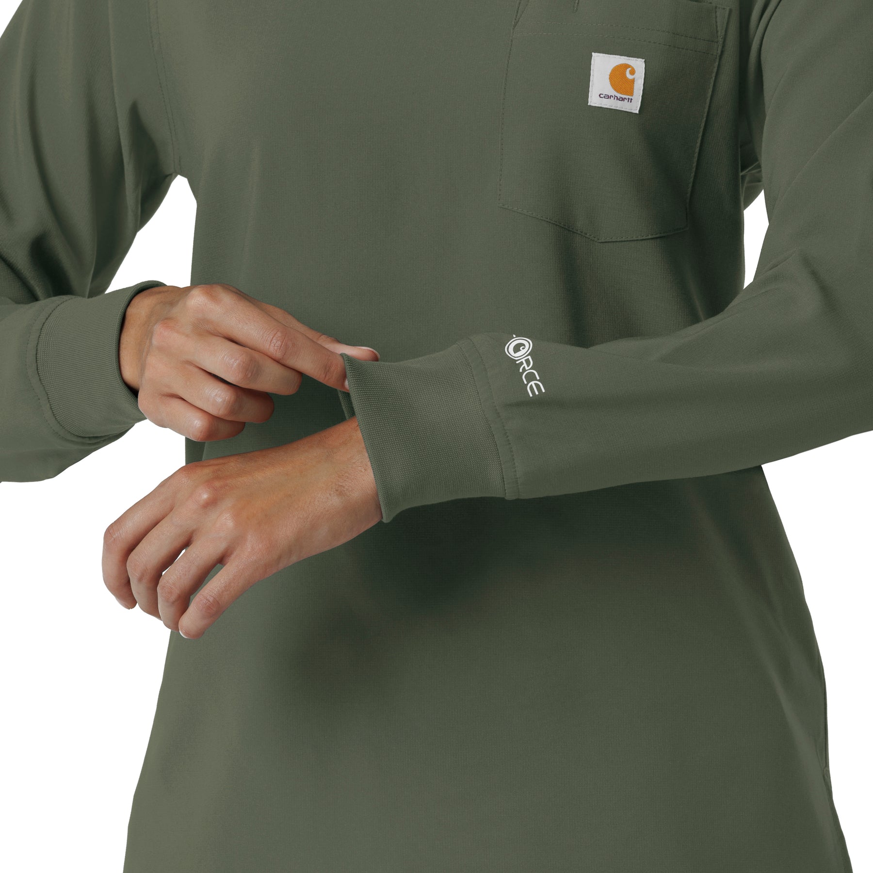 Force Cross-Flex Women's Crew Neck Long Sleeve Scrub Top Olive hemline detail