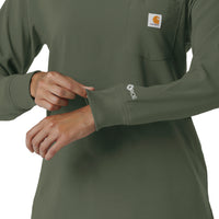 Force Cross-Flex Women's Crew Neck Long Sleeve Scrub Top Olive hemline detail