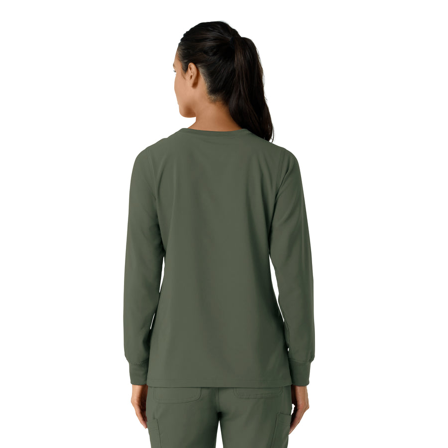 Force Cross-Flex Women's Crew Neck Long Sleeve Scrub Top Olive back view