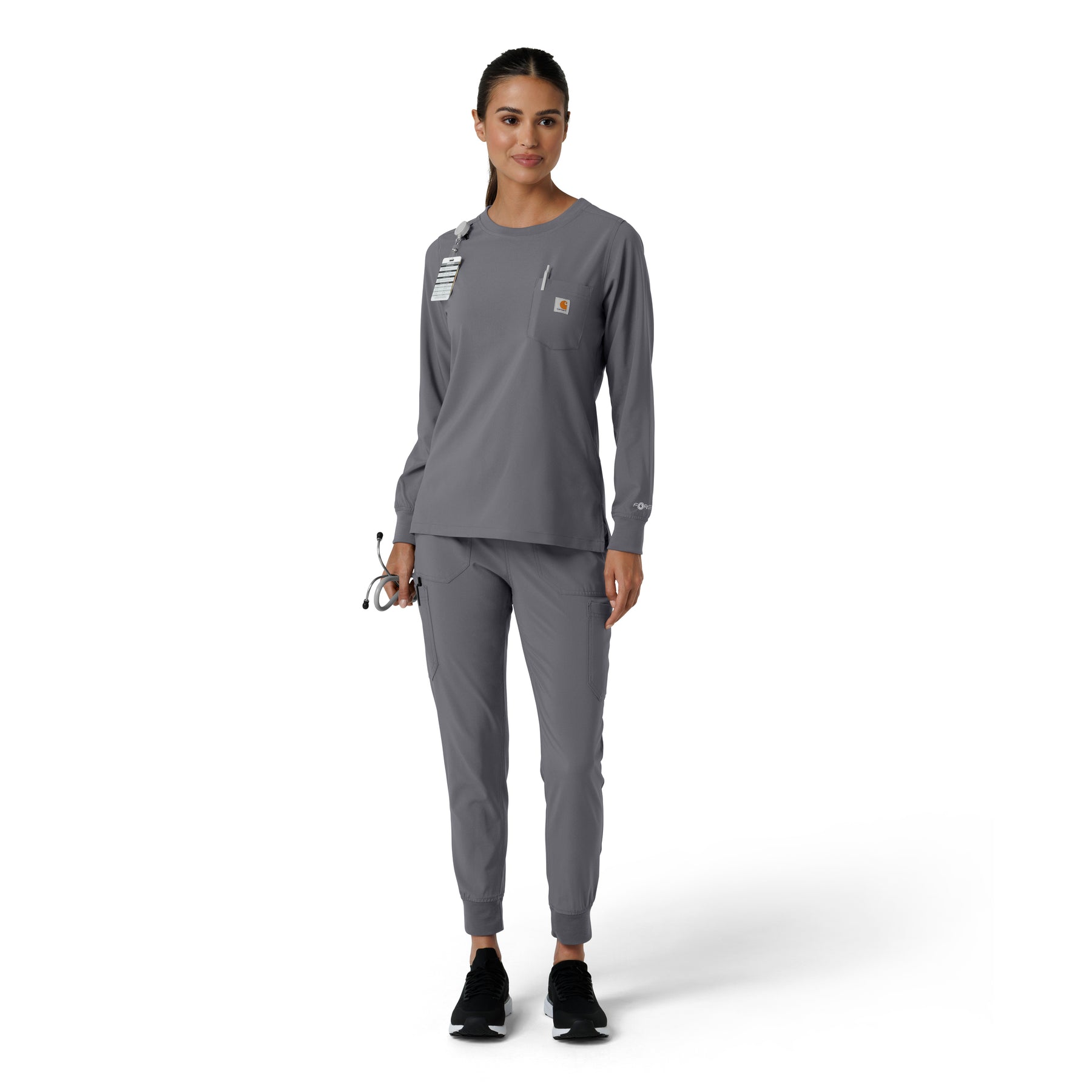 Force Cross-Flex Women's Crew Neck Long Sleeve Scrub Top Pewter full scrub set