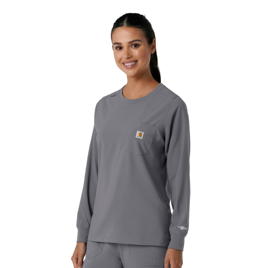 Force Cross-Flex Women's Crew Neck Long Sleeve Scrub Top Pewter side view
