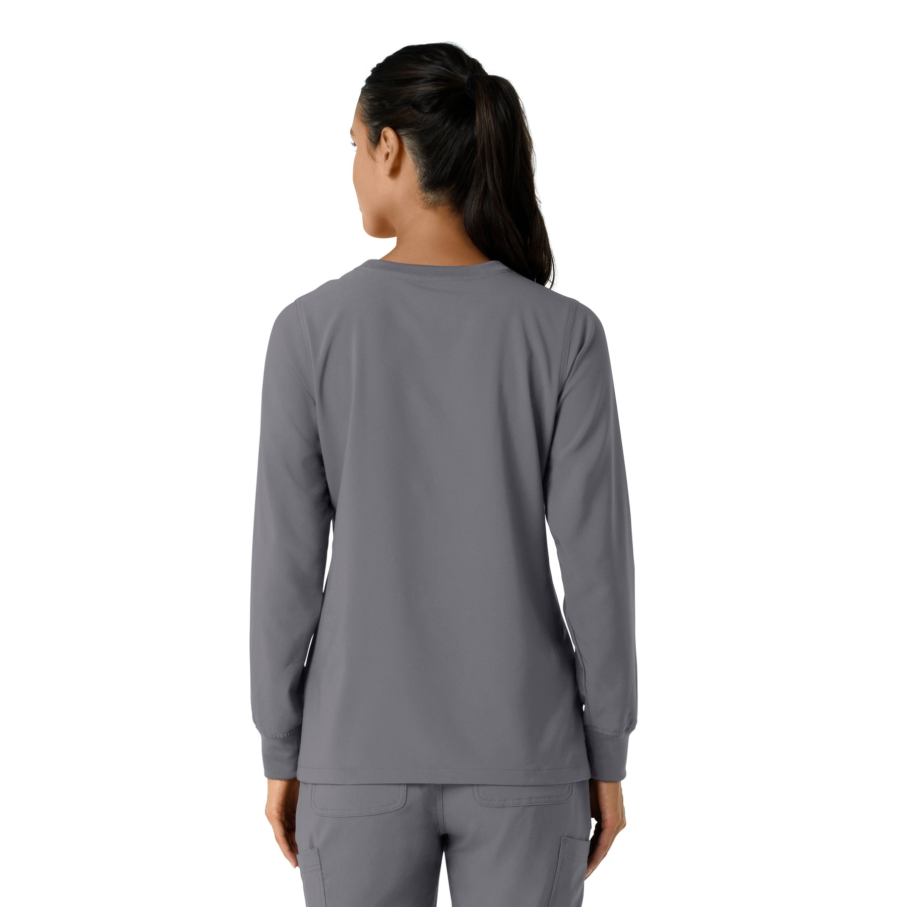 Force Cross-Flex Women's Crew Neck Long Sleeve Scrub Top Pewter back view