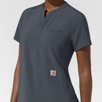Carhartt Cross-Flex Women's Chest Pocket Scrub Top - Approaching Storm pocket detail
