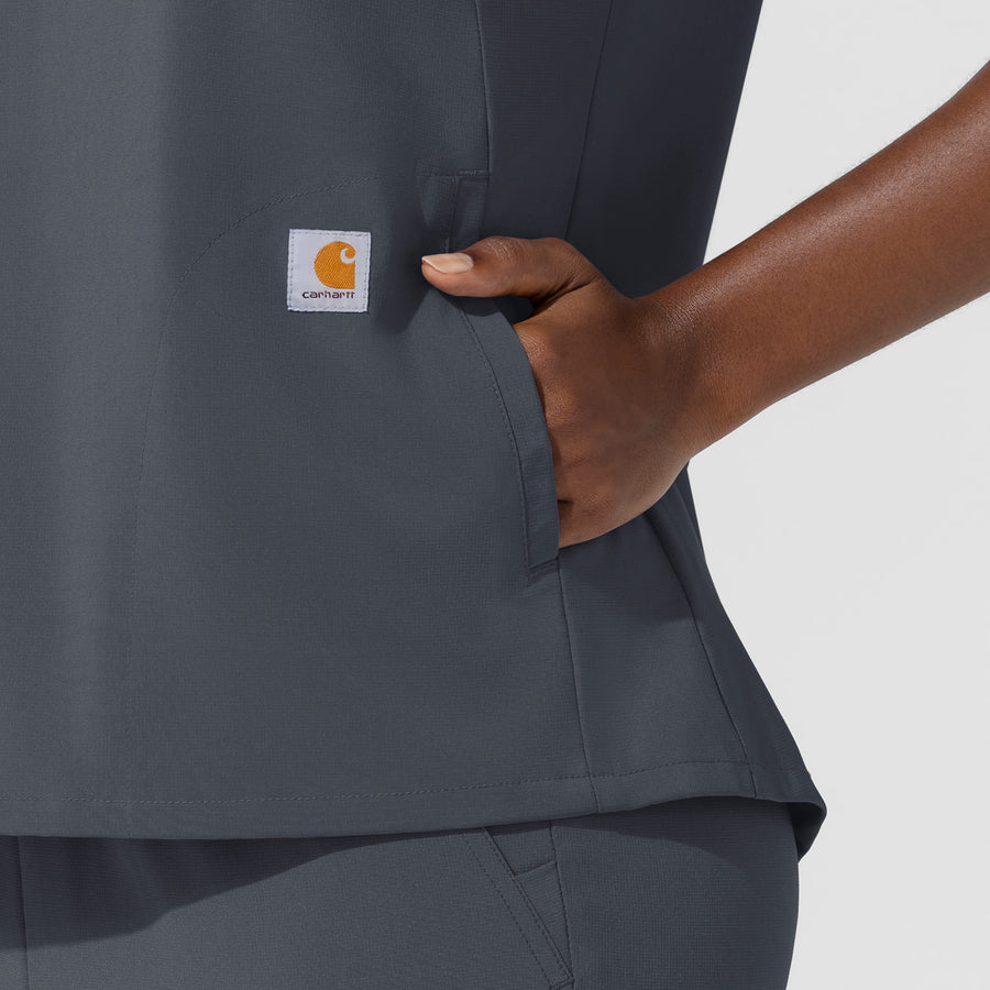 Carhartt Cross-Flex Women's Chest Pocket Scrub Top - Approaching Storm side pocket