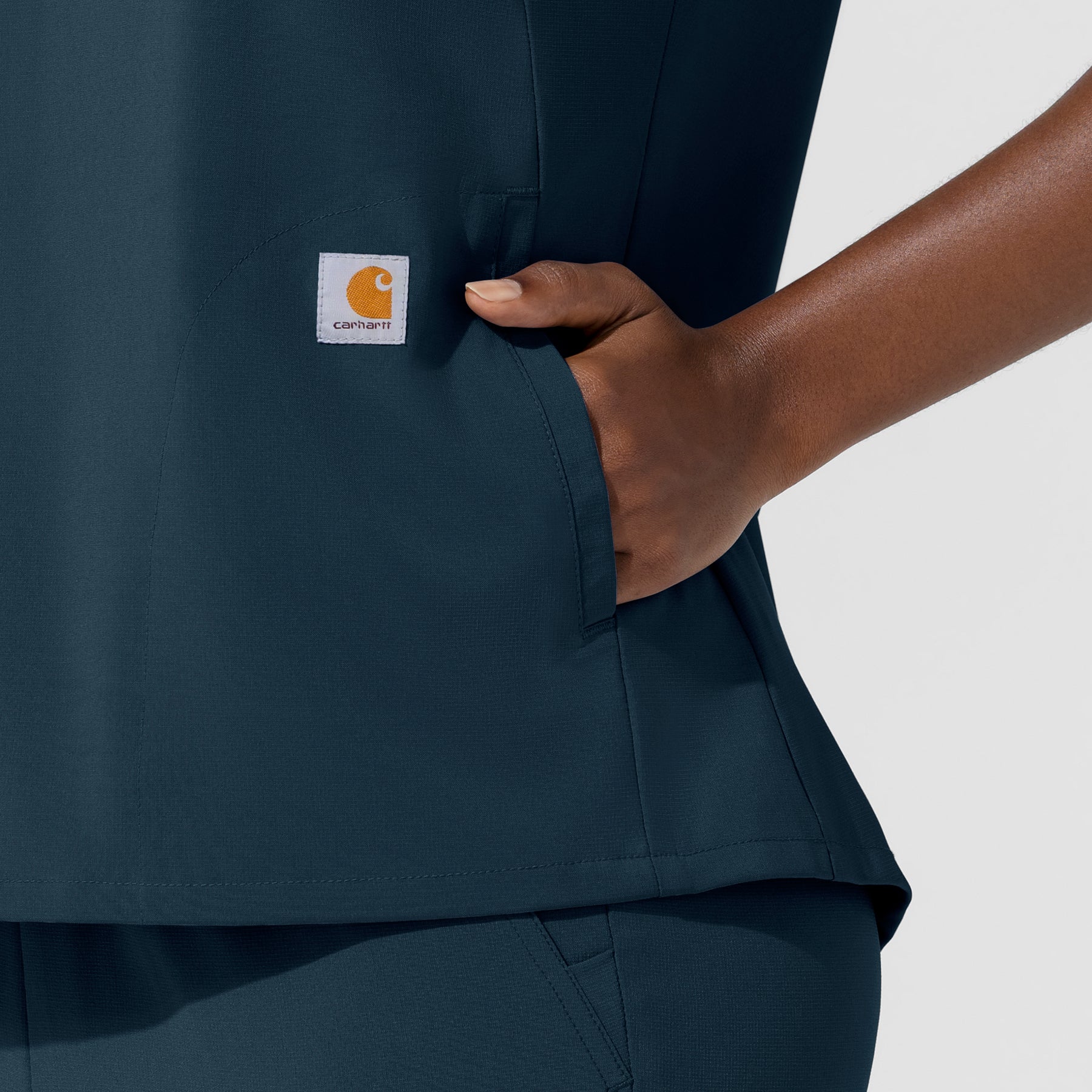 Carhartt Cross-Flex Women's Chest Pocket Scrub Top - Navy side pocket