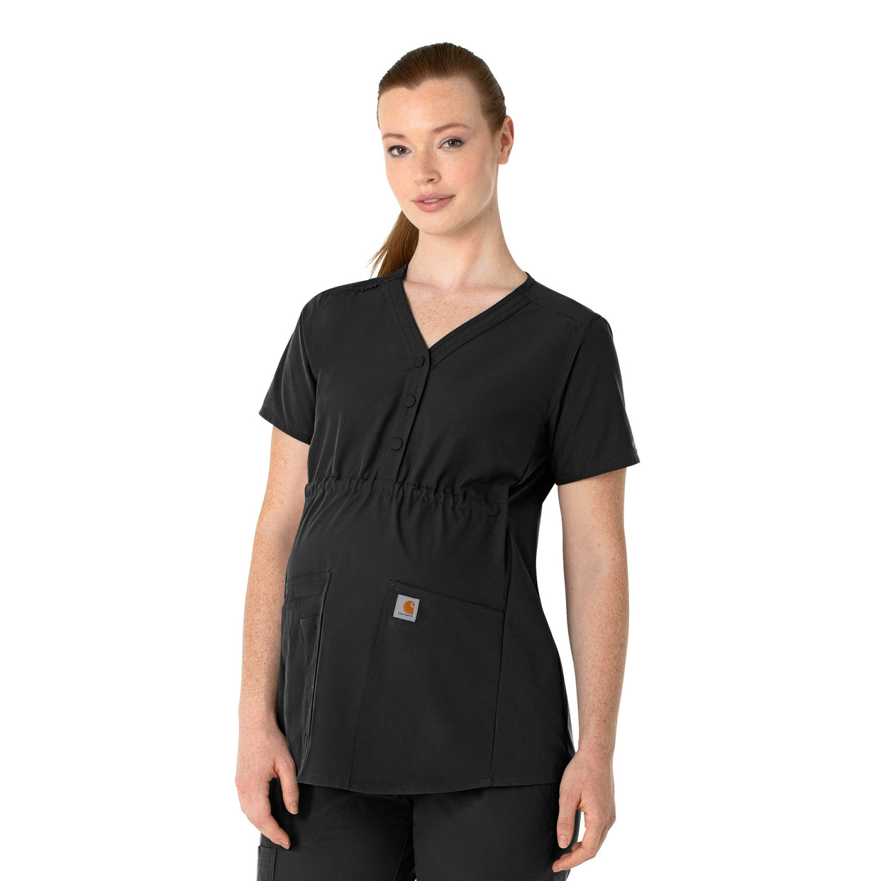 Force Essentials Women's Henley Maternity Scrub Top Black side view
