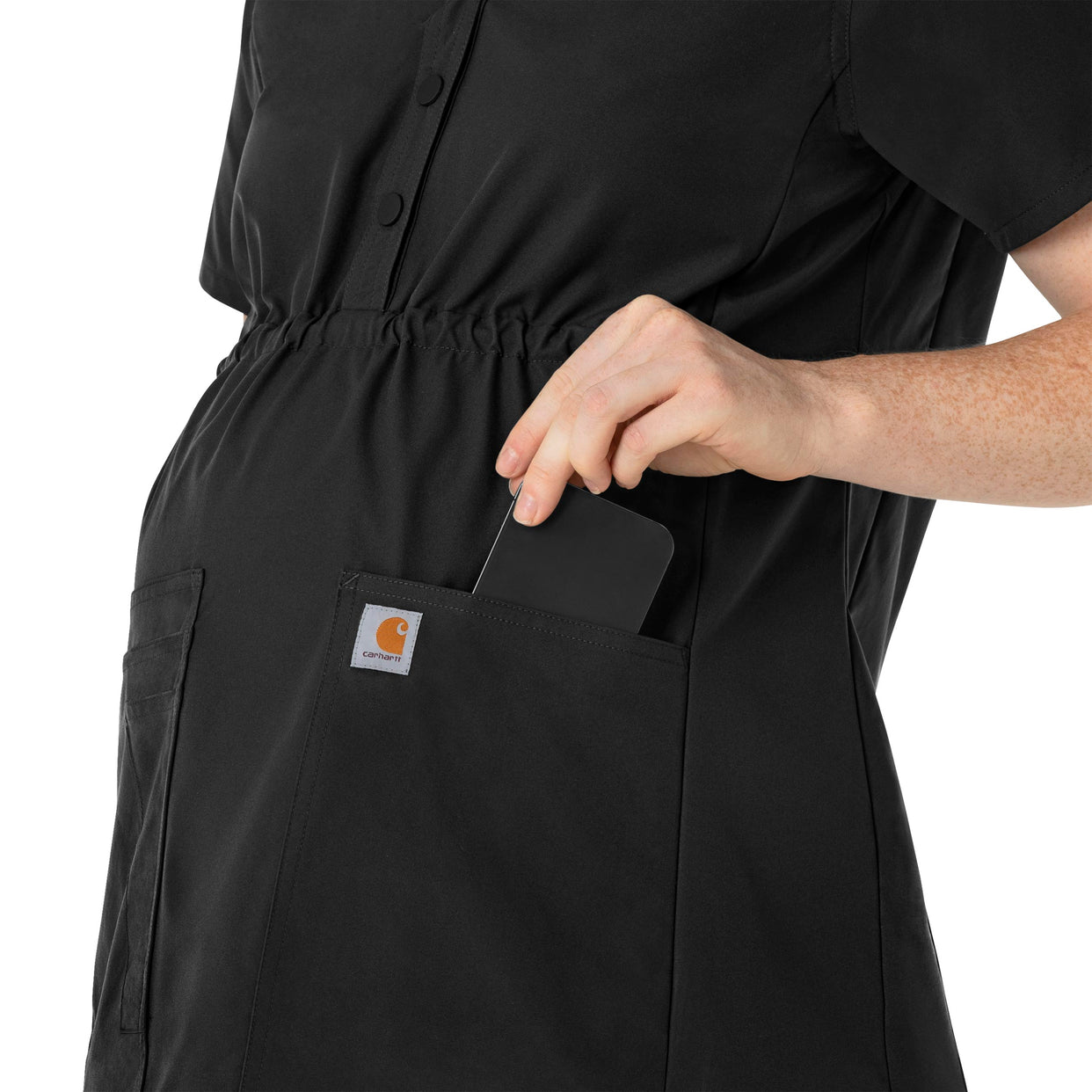 Force Essentials Women's Henley Maternity Scrub Top Black side detail 2