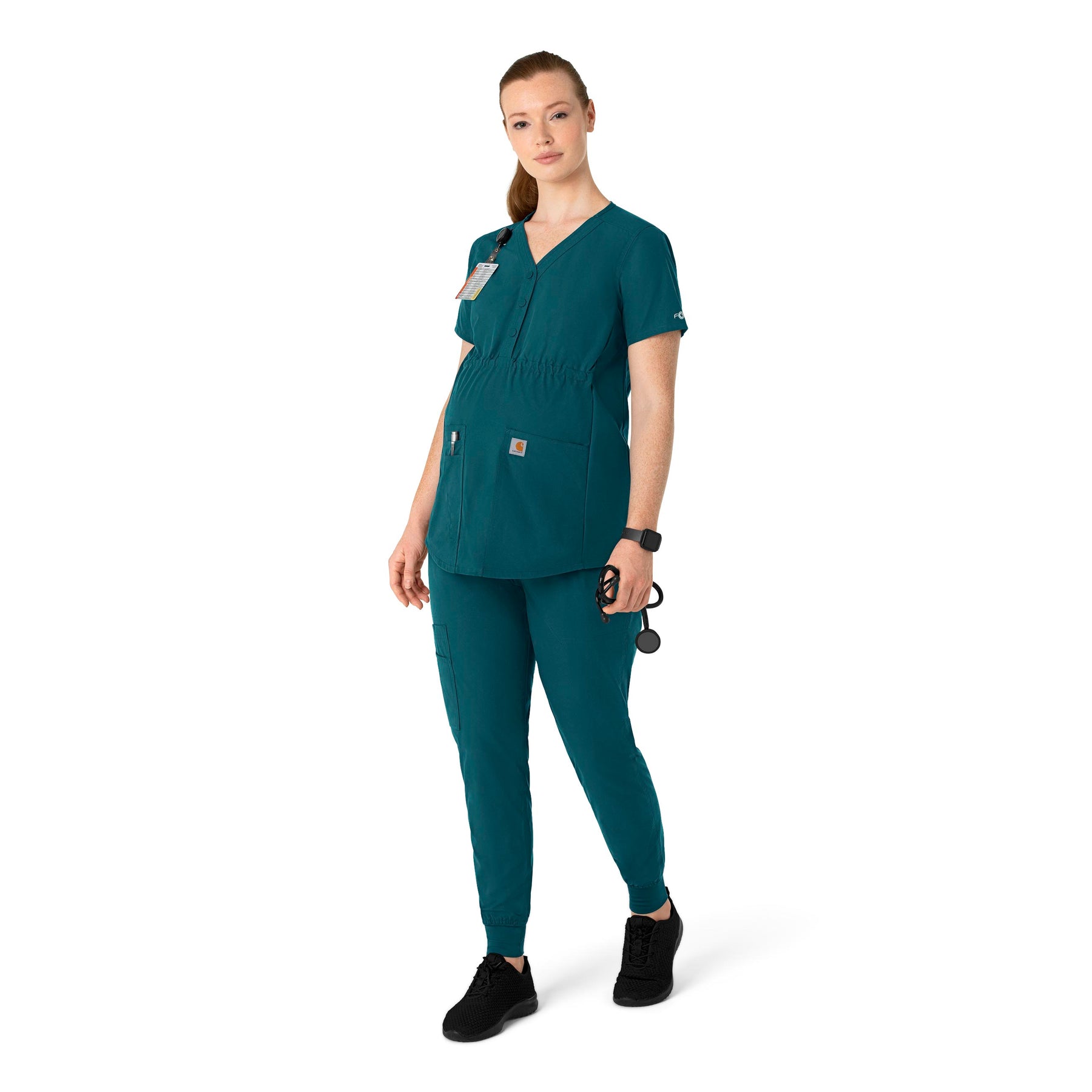 Force Essentials Women's Henley Maternity Scrub Top Caribbean full scrub set