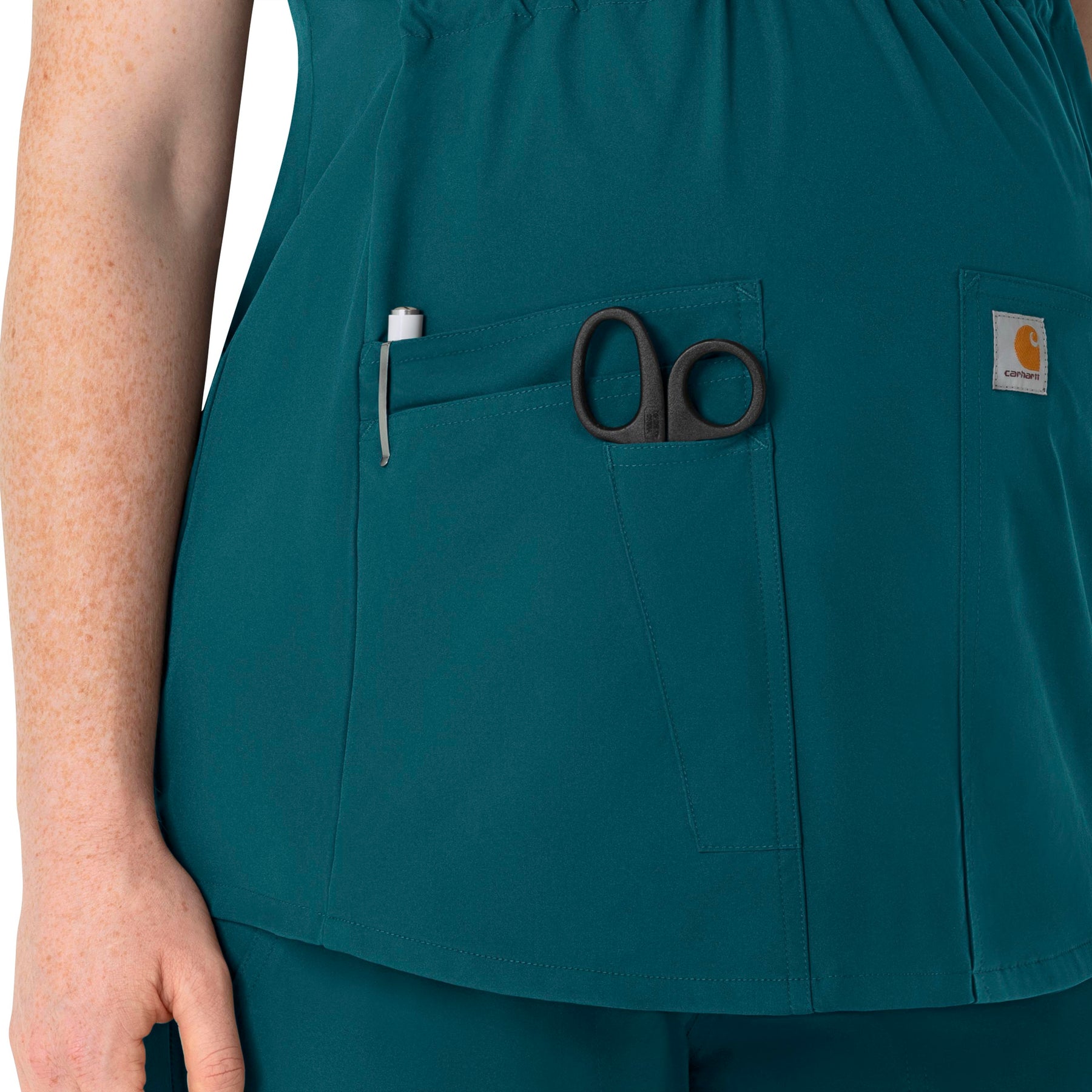 Force Essentials Women's Henley Maternity Scrub Top Caribbean side detail 1