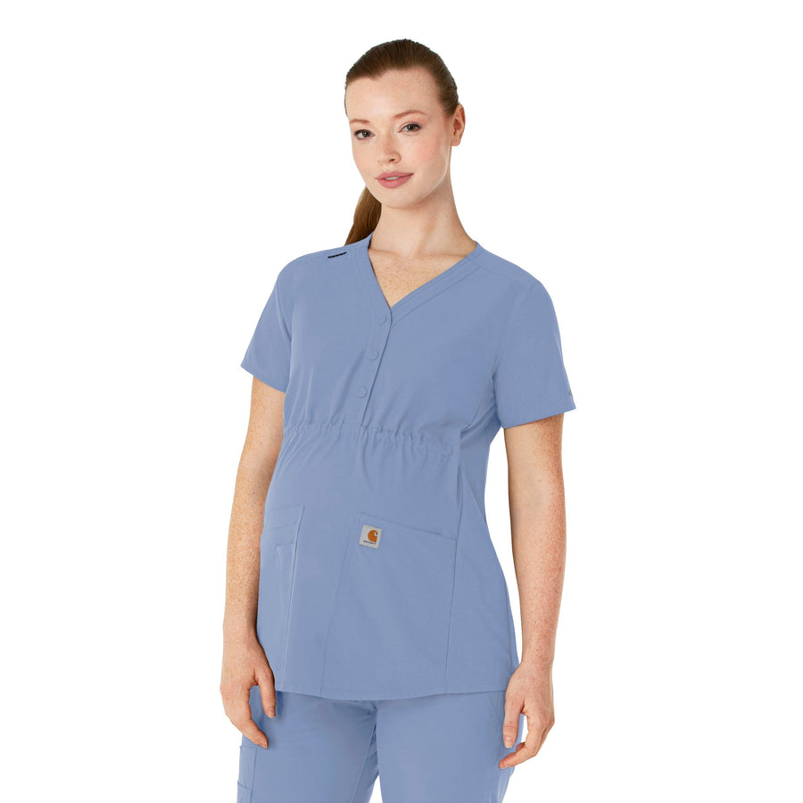 Force Essentials Women's Henley Maternity Scrub Top Ceil Blue