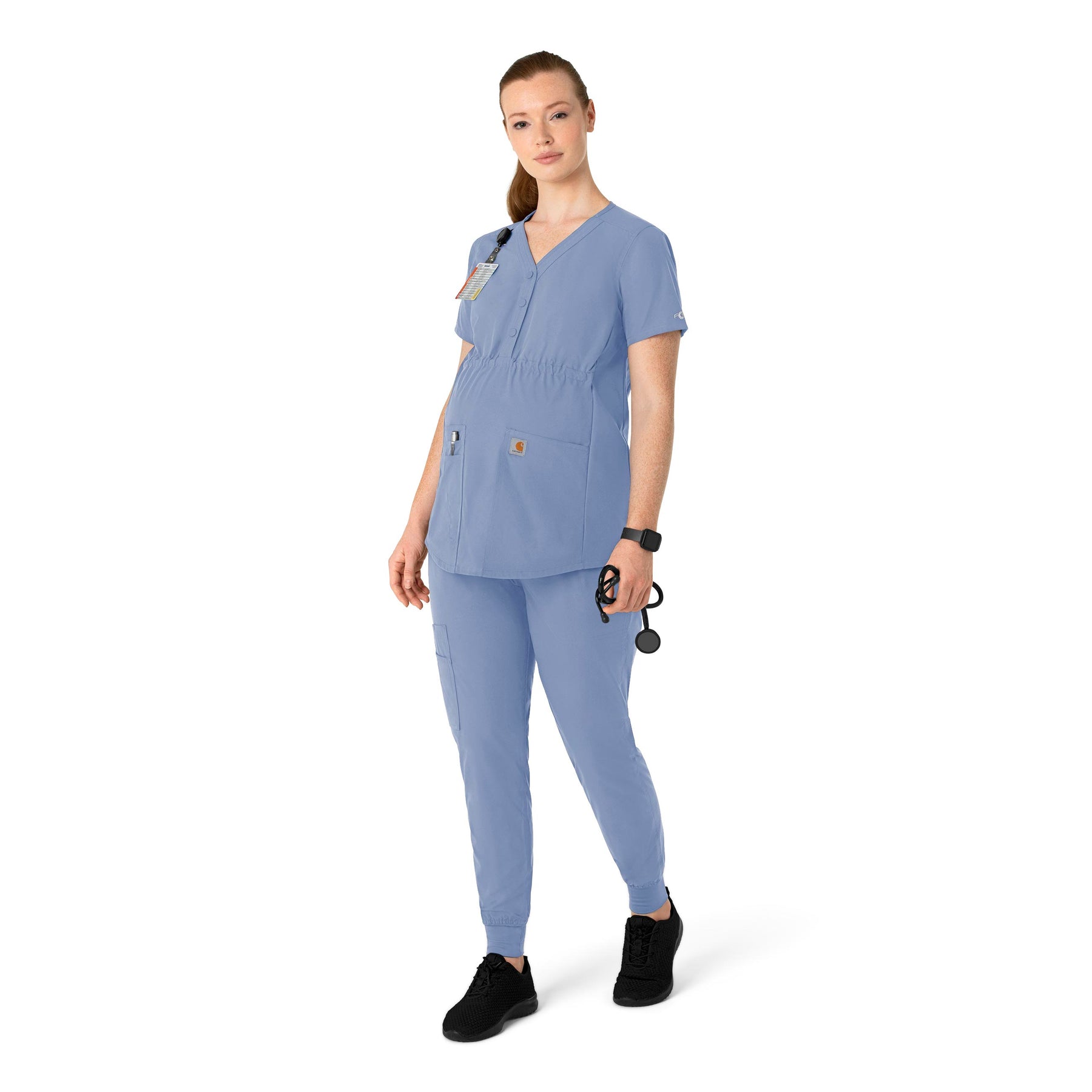 Force Essentials Women's Henley Maternity Scrub Top Ceil Blue full scrub set