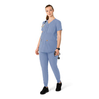 Force Essentials Women's Henley Maternity Scrub Top Ceil Blue full scrub set