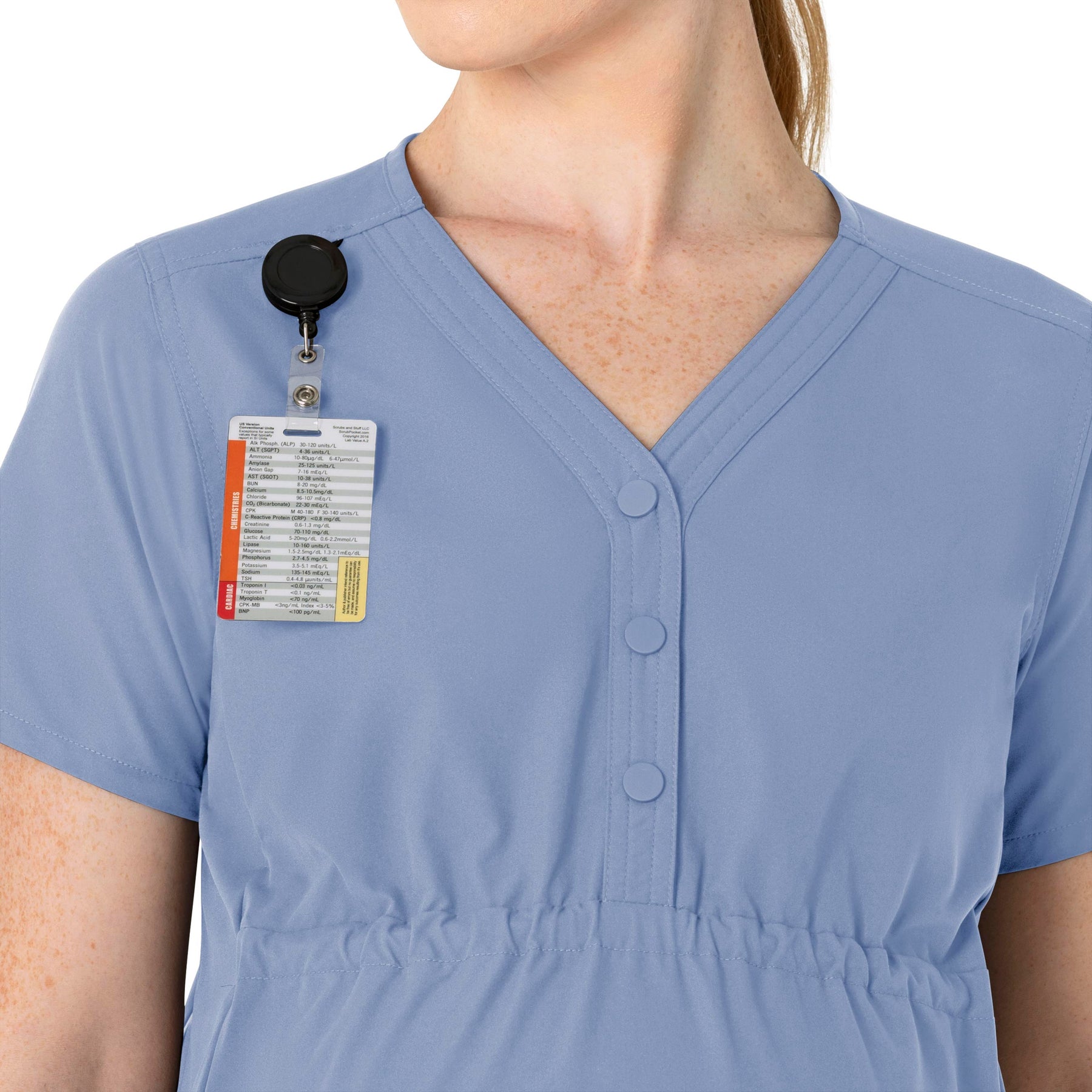 Force Essentials Women's Henley Maternity Scrub Top Ceil Blue front detail