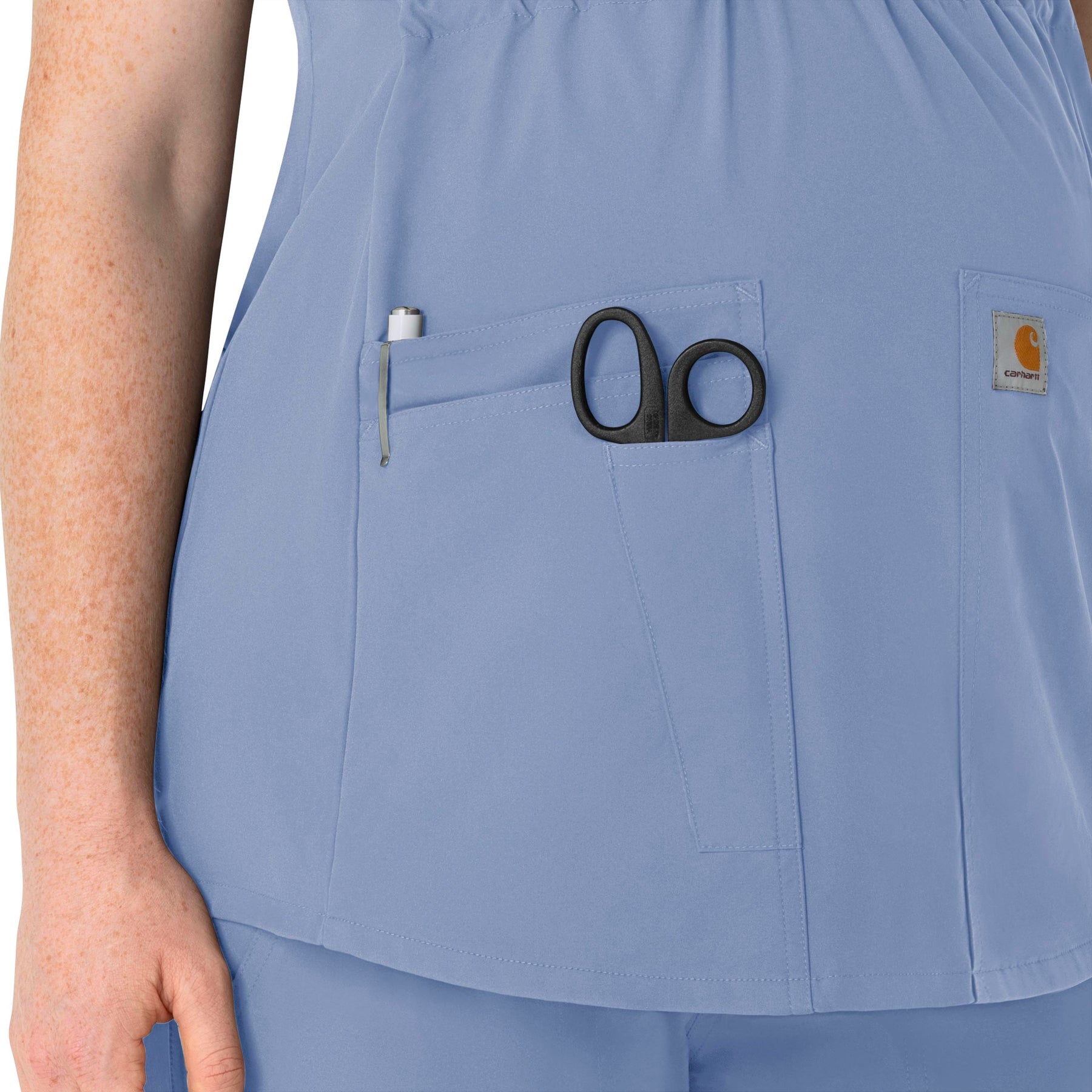 Force Essentials Women's Henley Maternity Scrub Top Ceil Blue side detail 1