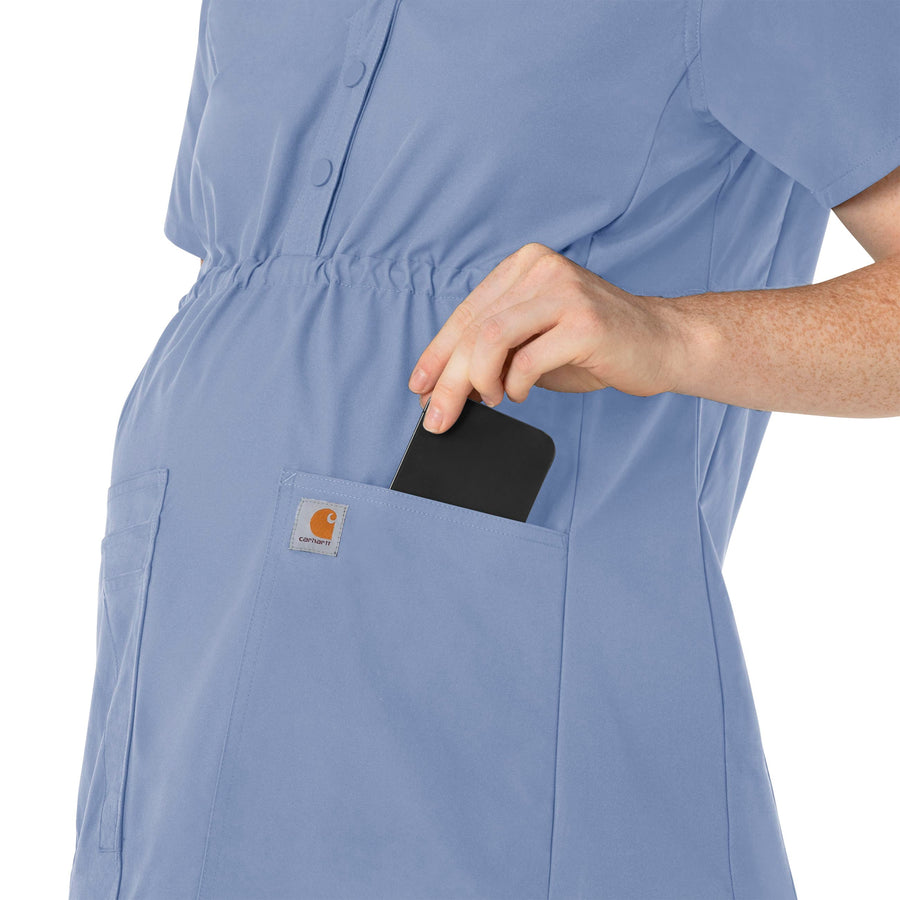 Force Essentials Women's Henley Maternity Scrub Top Ceil Blue side detail 2