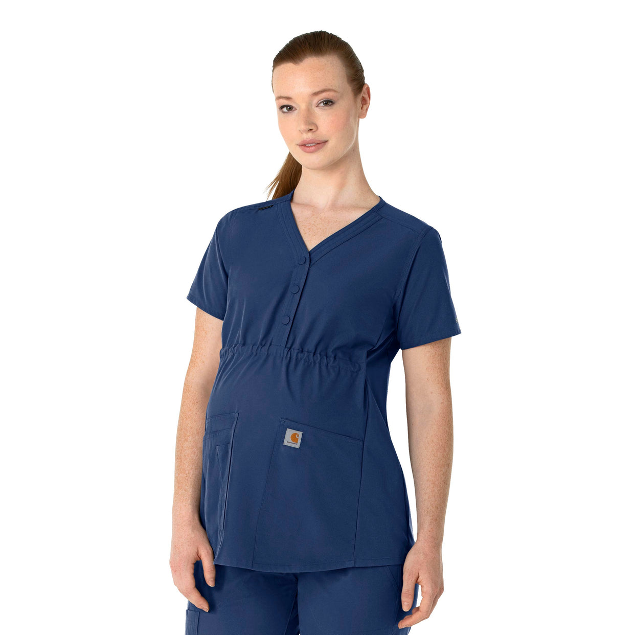 Force Essentials Women's Henley Maternity Scrub Top Navy side view