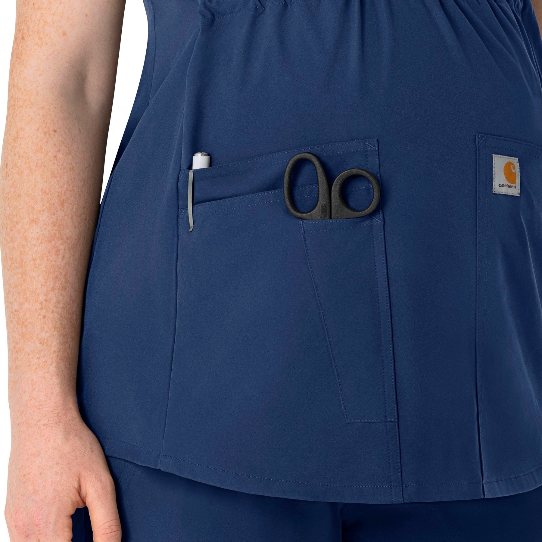 Force Essentials Women's Henley Maternity Scrub Top Navy side detail 1