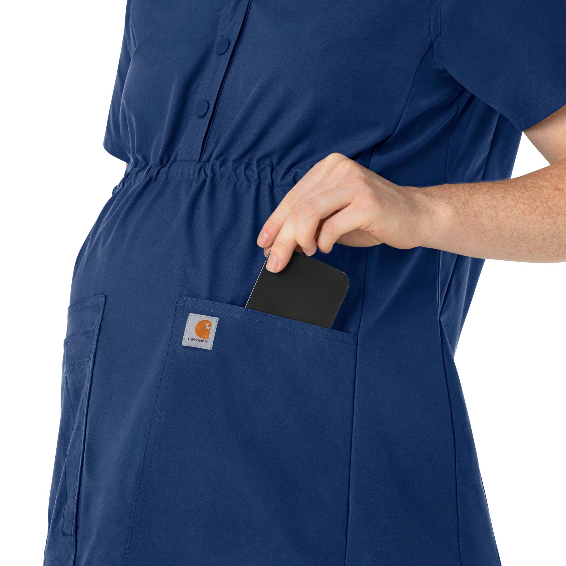 Force Essentials Women's Henley Maternity Scrub Top Navy side detail 2